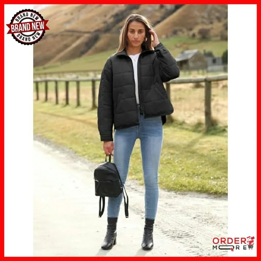 Oversized Quilted Puffer Jacket Lightweight Casual Boyfriend Style - Picture 6 of 8